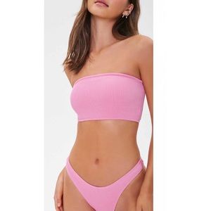 Ribbed Bandeau Bikini Top + High-leg Bottom